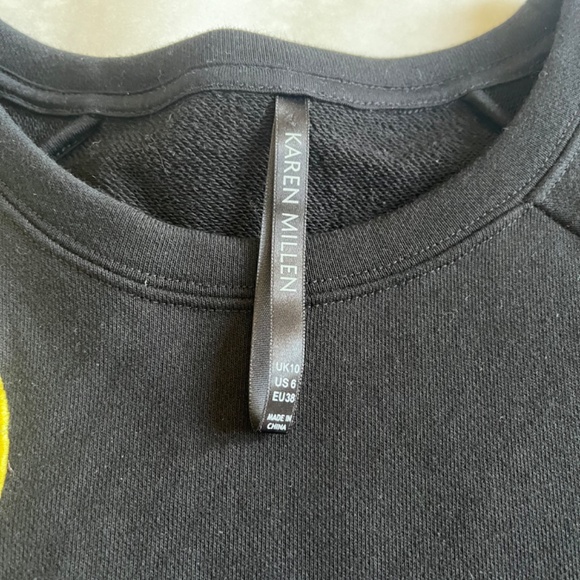 KAREN MILLEN Floral Embroidered Black Casual Cotton Balloo Sleeve Sweatshirt Top - Picture 12 of 16